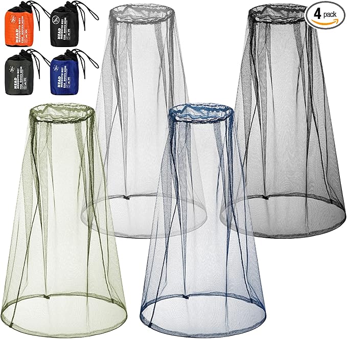 Hestya 4 Pack Mosquito Face Mesh Net Protecting Net for Outdoor Hiking Camping Climbing Mosquito Fly Insects Preventing (Stylish Colors)