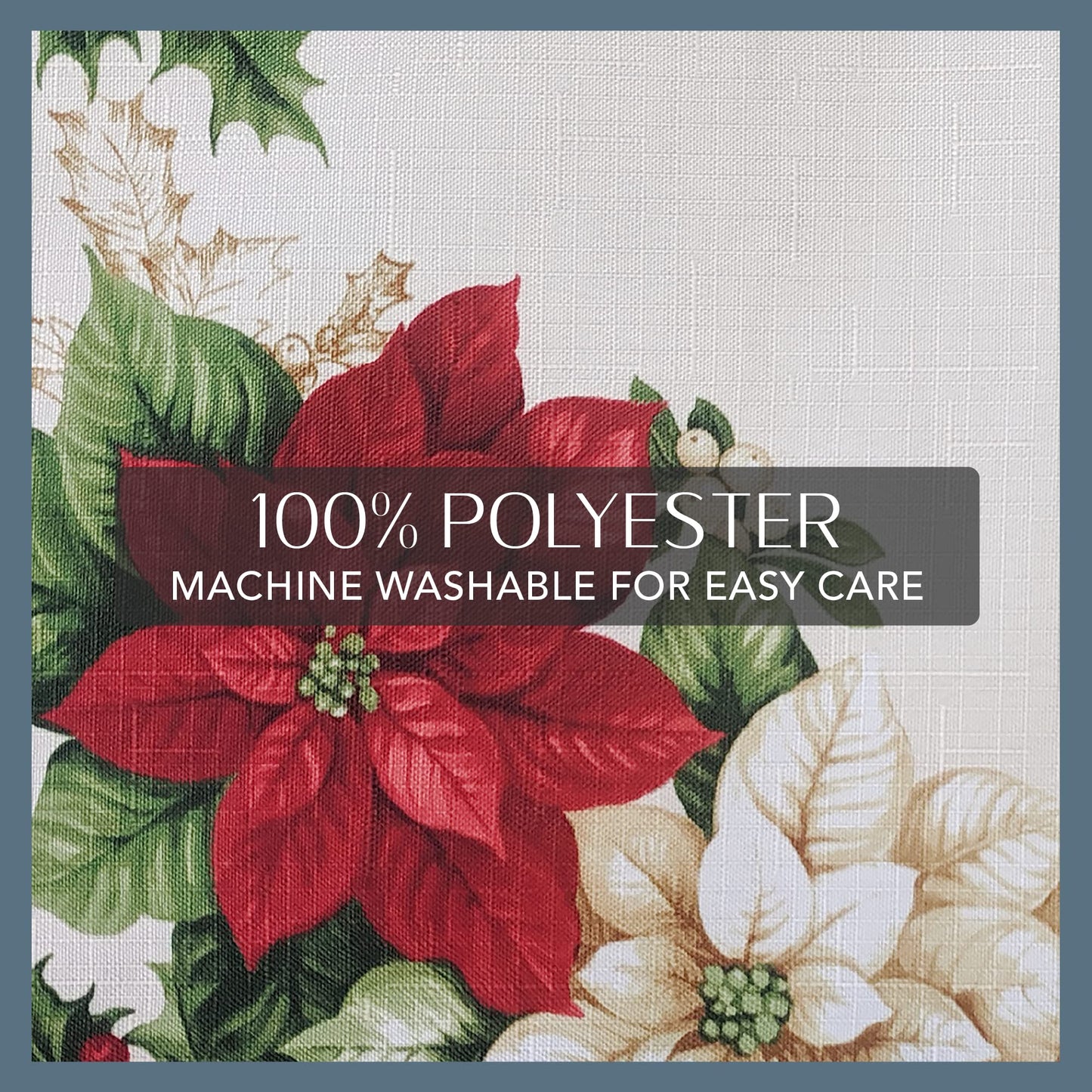 Elrene Home Fashions Red and White Poinsettia Holiday Fabric Wrinkle Resistant Tablecloth, 60" x 120", Multi