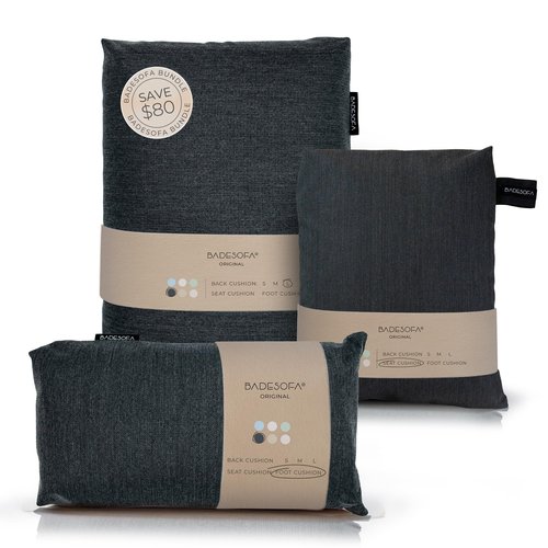 BADESOFA® Luxury Bath-Tub Pillow Set | 3-Piece Bath Pillow Set with Premium Materials & CleanDry+ | Bath Pillows for Head, Neck, & Full Body Comfort | Spa Pillows for Bath- or Hot Tub in Charcoal