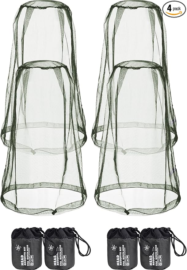 HESTYA 4 Pack Mosquito Net Face Mesh Protecting Net for Outdoor Hiking Camping Climbing Mosquito Fly Insects Preventing(Army Green)