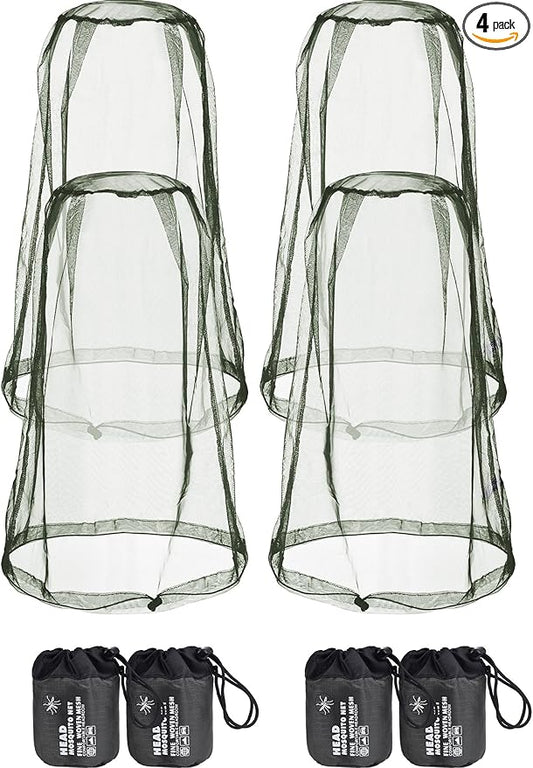 HESTYA 4 Pack Mosquito Net Face Mesh Protecting Net for Outdoor Hiking Camping Climbing Mosquito Fly Insects Preventing(Army Green)