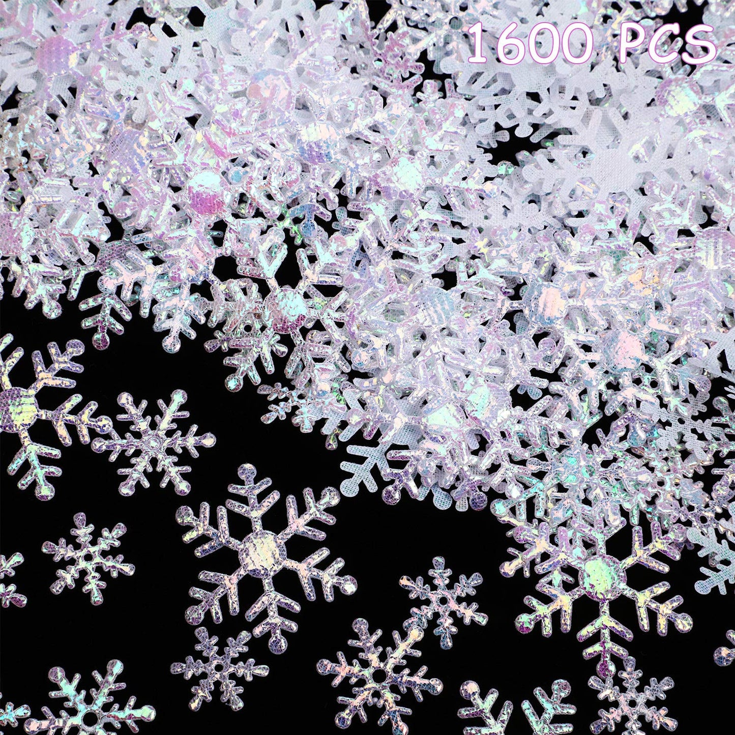 1600 Pieces 3 Size Snowflake Confetti Christmas Snowflake Glitter Confetti Table Decor for Winter Xmas Party Wonderland Party Supplies DIY Craft(White)