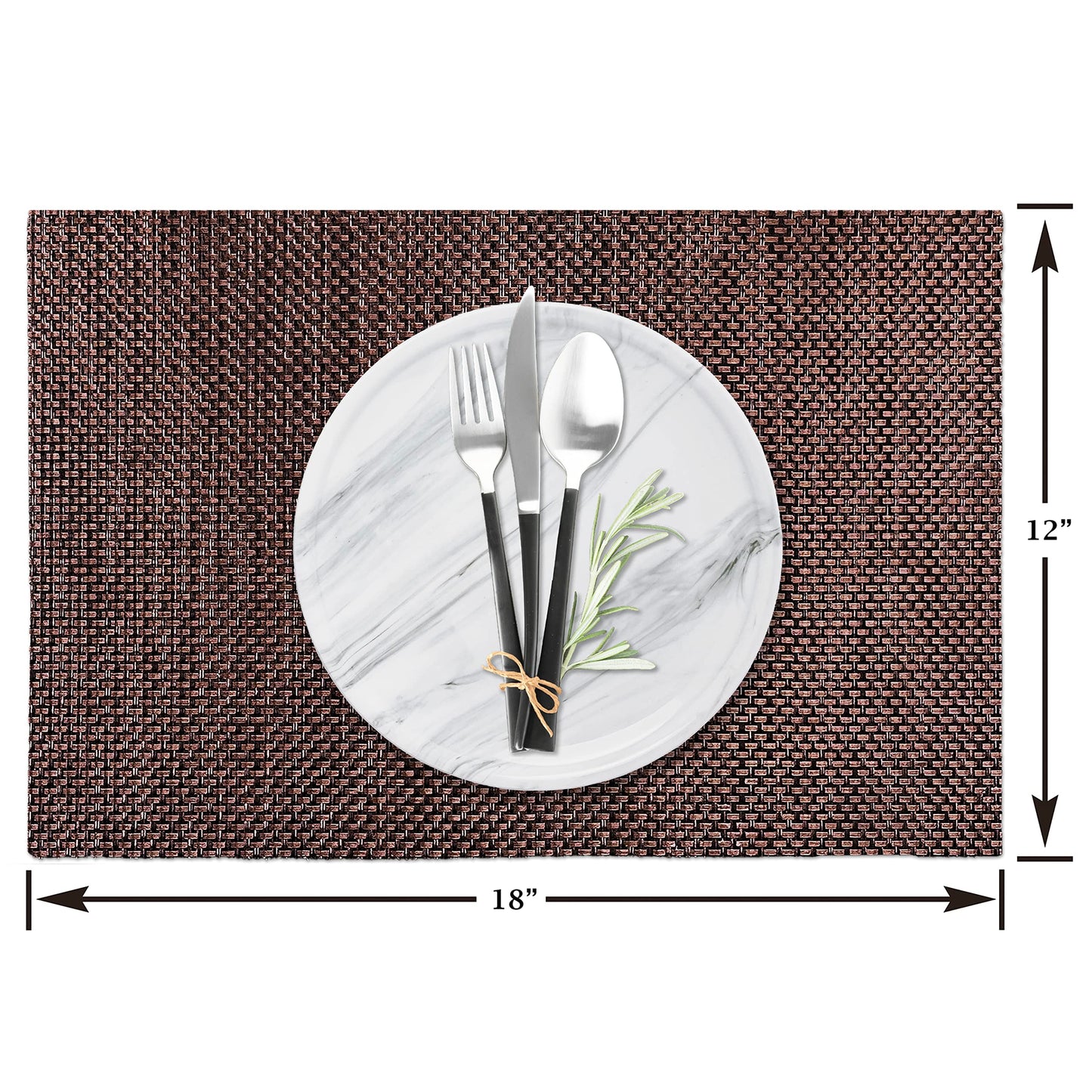 CK Home Vinyl Placemats (18" x 12") Set of 4, Brown Basketweave Table Mats for Indoor or Outdoor, Washable.