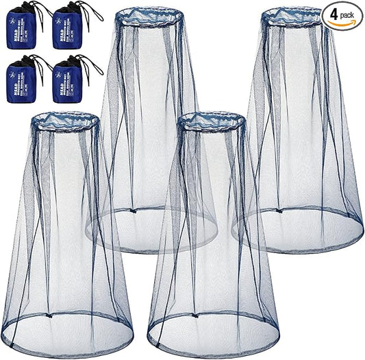 Hestya 4 Pack Mosquito Face Mesh Net Protecting Net for Outdoor Hiking Camping Climbing Mosquito Fly Insects Preventing (Blue)