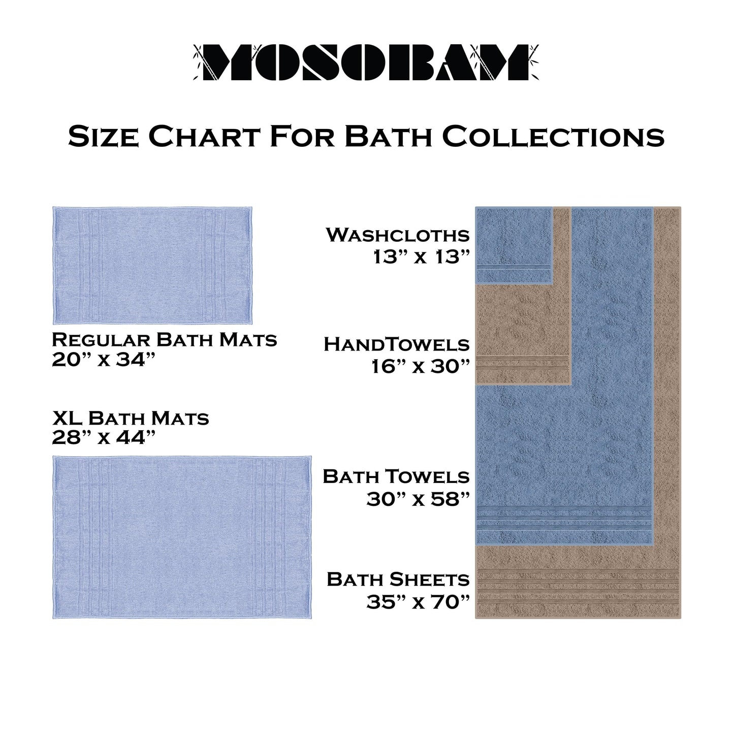 Mosobam Luxury Turkish Set of 12 Hand Towels 16X30 Allure Blue 700 GSM Bamboo Viscose & Aegean Turkish Combed Cotton