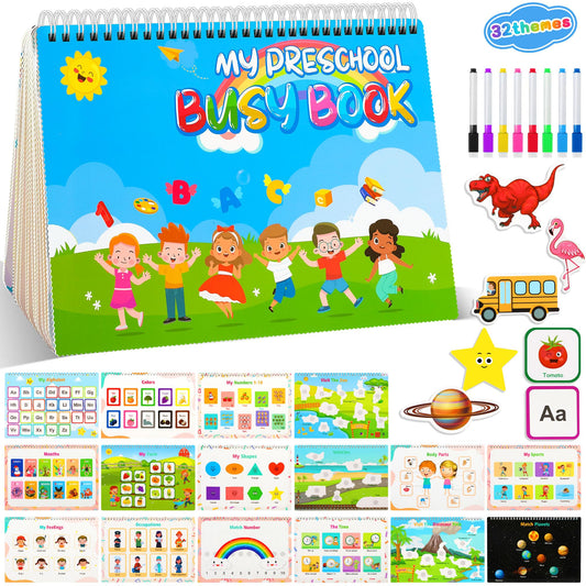 NOWRICH Preschool Learning Activities, Montessori 32 Thems My Preschool Busy Book for Toddlers Ages 3-6, Education Toys for Kids, Alphabet Learning Tracing Coloring WorkBook, Birthdays Gifts for Kids