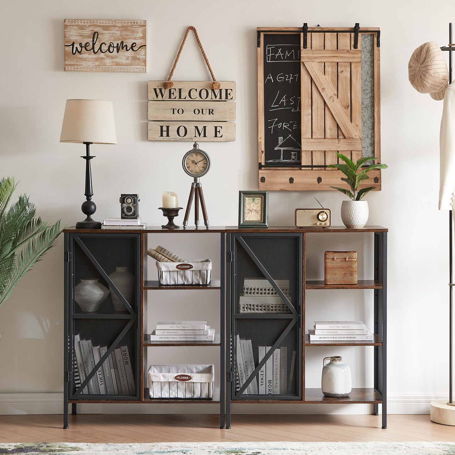 Alaxgumrol Bar Cabinet for Home Kitchen, Small Liquor Cabinet with Shelves & Doors, Farmhouse Buffet Sideboard Accent Coffee Cabinet for Dining Room, Living Room, Hallway Rustic Brown