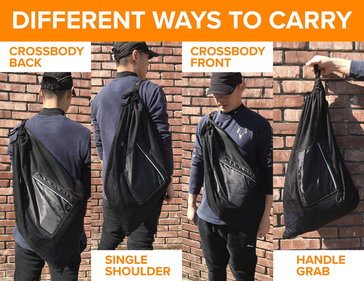 Fitdom Large Mesh Swim Drawstring Sling Bag. Best for Swimming, Gym & Beach