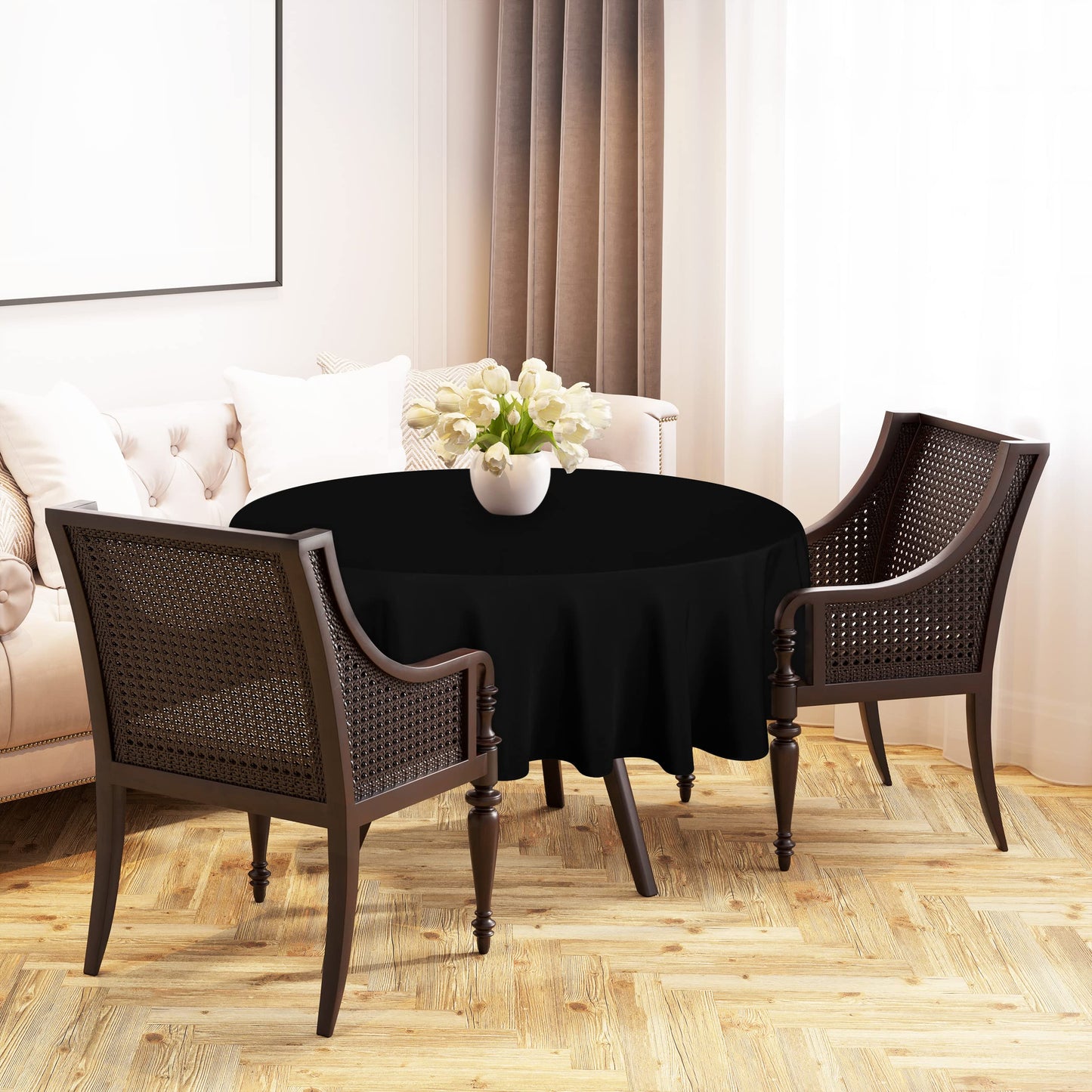 Utopia Kitchen 2 Pack Round Table Cloth [70 Inches, Black] Stain and Wrinkle Resistant Tablecloth Washable Polyester Cover for Dining, Buffet Parties, Picnic and Weddings