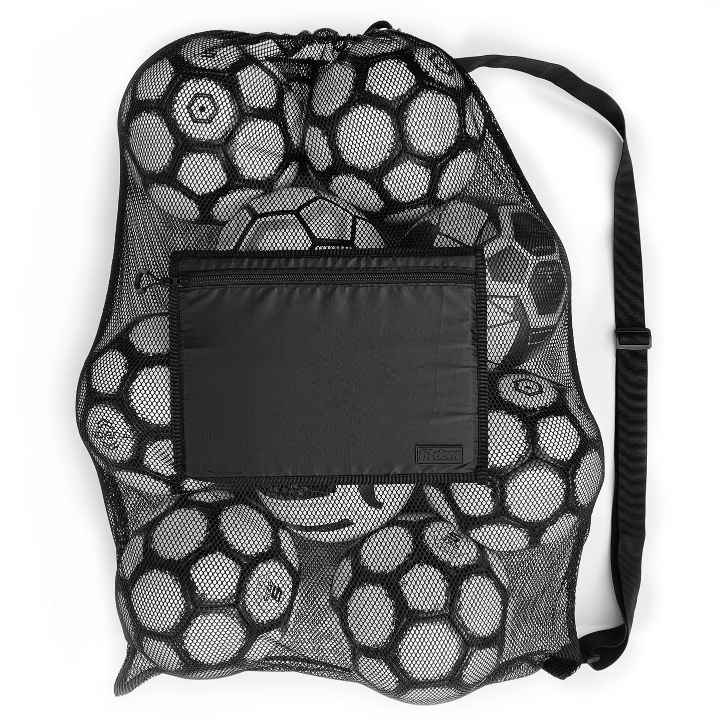Fitdom Extra Large Heavy Duty Mesh Bag. Best for Soccer Ball, Water Sports, Beach Cloth, Swimming Gears. Adjustable Shoulder Strap. Secure Side Pocket