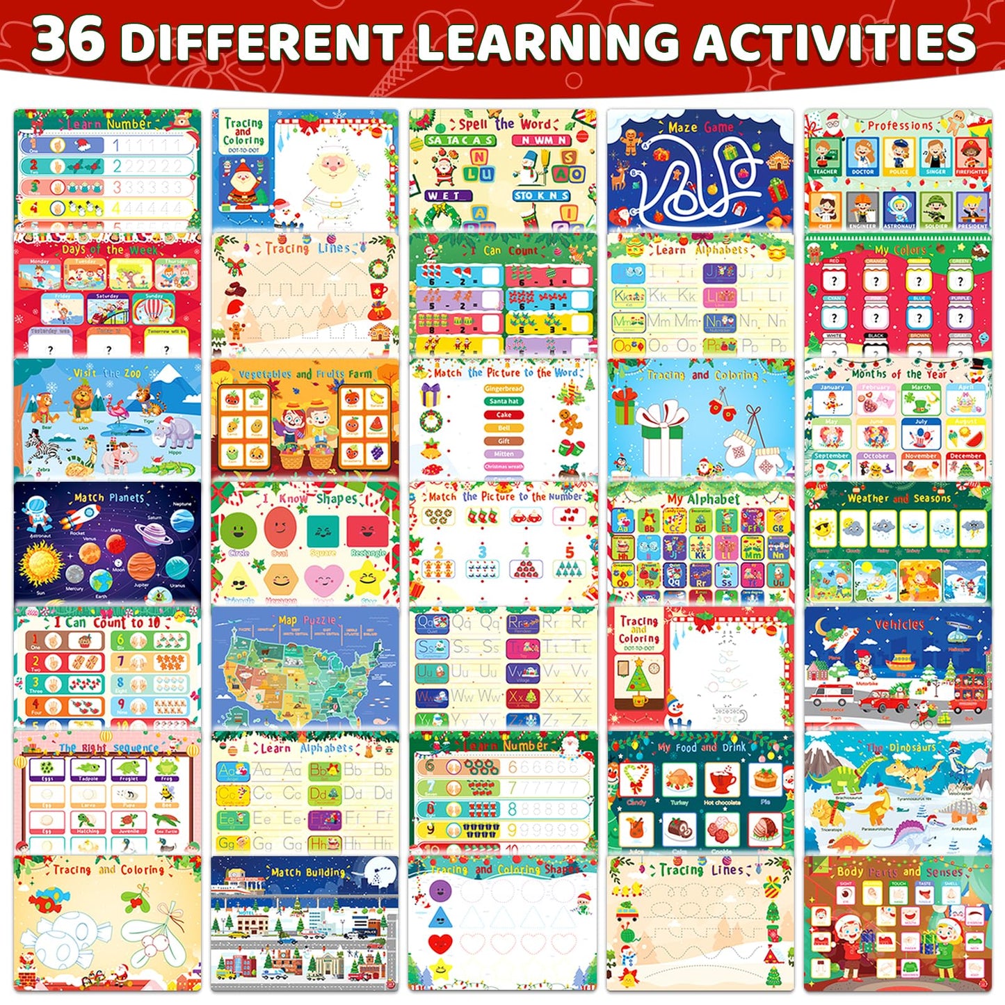 HomSeon Christmas Busy Book for Toddlers 3-5 Montessori Toys Preschool Learning Activities, for Toddlers Book Autism Sensory Educational for Kids Ages 2-4