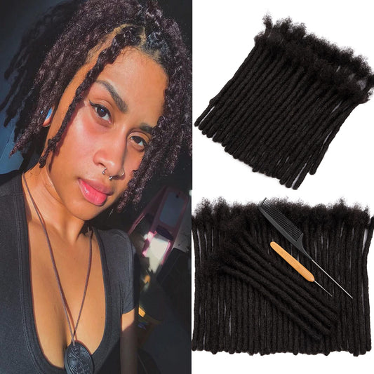 Lovenea 6 Inch 100 Strands Human Hair Dreadlocks Extensions 0.6 cm Width Human Hair Loc Extension Permanent Dread Extensions for Women and Men Natural Black Color (6 Inch, 100 Strands)