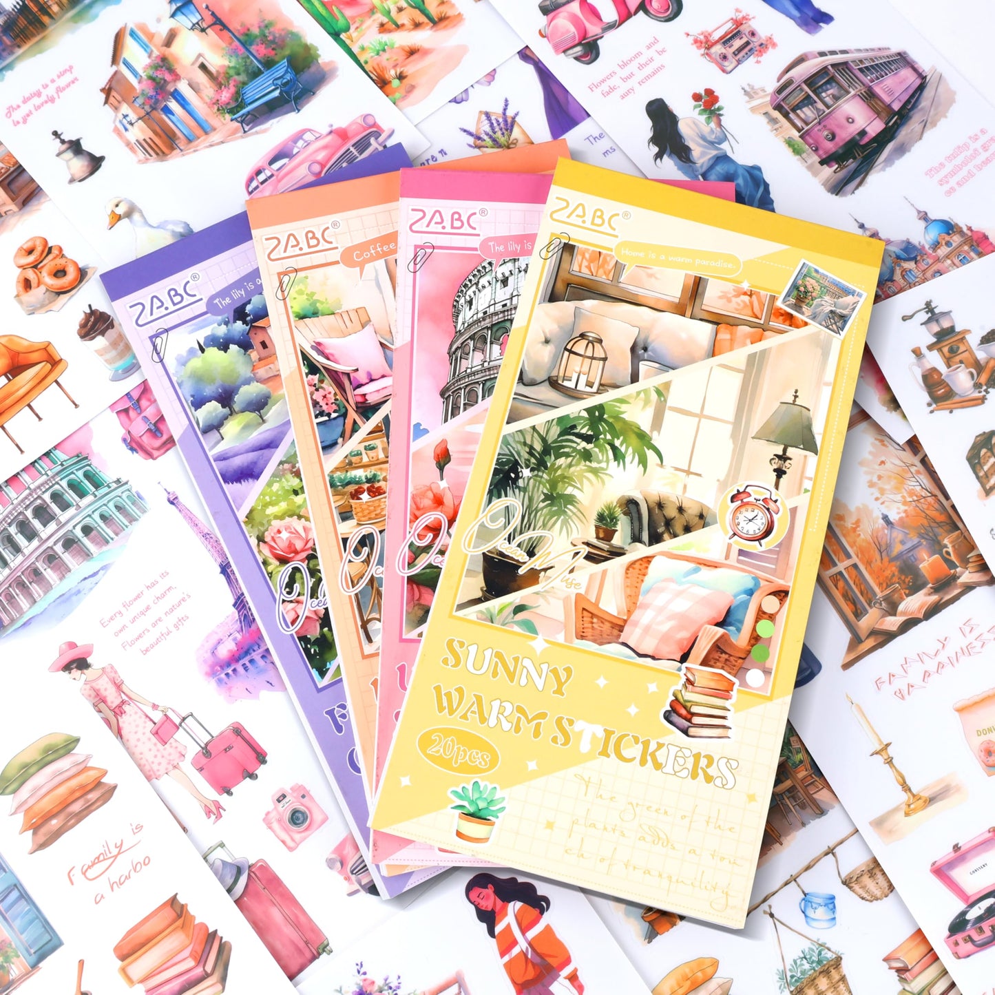 20 Sheets Scrapbook Stickers Aesthetic Bullet Journal Stickers for Journaling Sunshine Sticker Book Cute Washi Sticker for Scrapbooking Decorative Book for Adult Planner Art Crafts Supplies