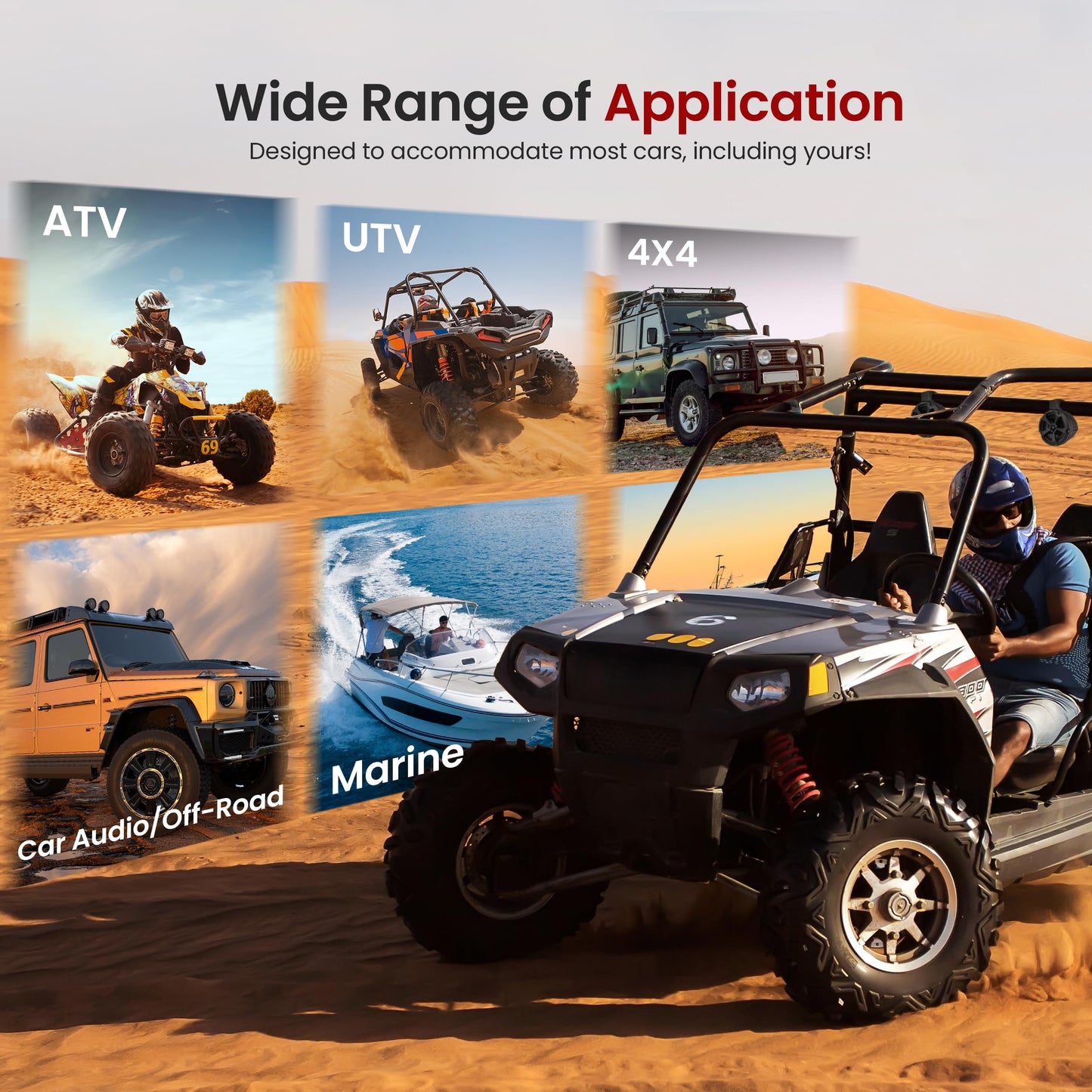 Pyle 6.5" Water-Resistant Off-Road Speakers - 2 Channel Rated Amplifier - ATV, UTV, 4x4, Jeep, Wired RCA, for Boat Stereo Speaker and Other Watercraft (1200 Watts)