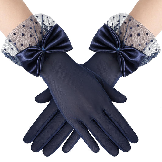BABEYOND Lace Gloves for Women - Bow Short Prom Gloves Evening Elegant Accessories for Wedding Opera Party