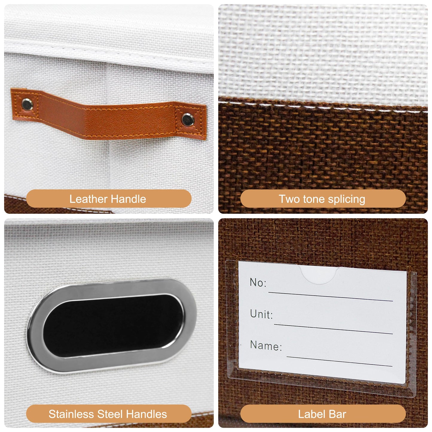 Foldable Fabric Storage Boxes with Lids, Collapsible Versatile Bins Baskets Cubes with Handles for Easy Organization in Closet, Living Room, and Bedroom (Brown & White, 3PCS/11.4*8.6*6.7in)