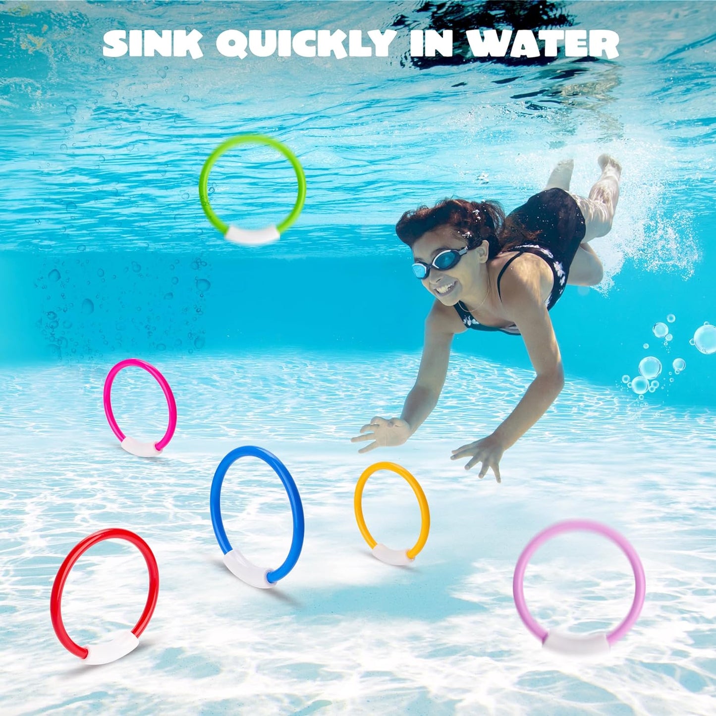 JOYIN Dive Rings Pool Toys, 8 Pcs Colorful Pool Rings for Kids, Underwater Training Swimming Diving Toy for Kids Gifts Summer Swim Water Fun Games