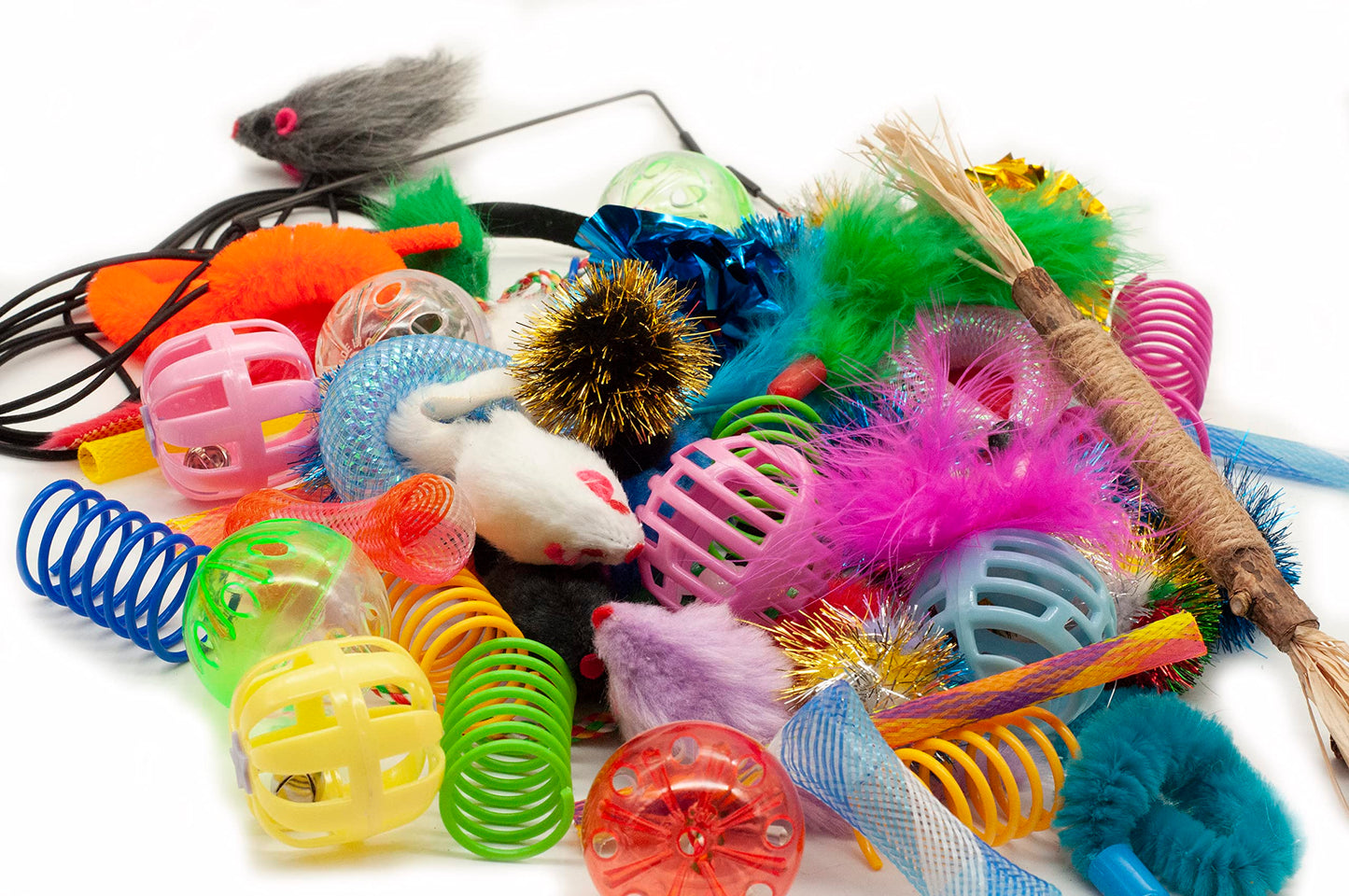 Fashion's Talk Cat Toys 50 Pcs for Indoor Cats,Interactive Door Hanging Mice Feather Toy Cat Spring Toy Cat Wand Catnip Crinkle Balls Silvervine Sticks Balls Kitten Toys Bulk