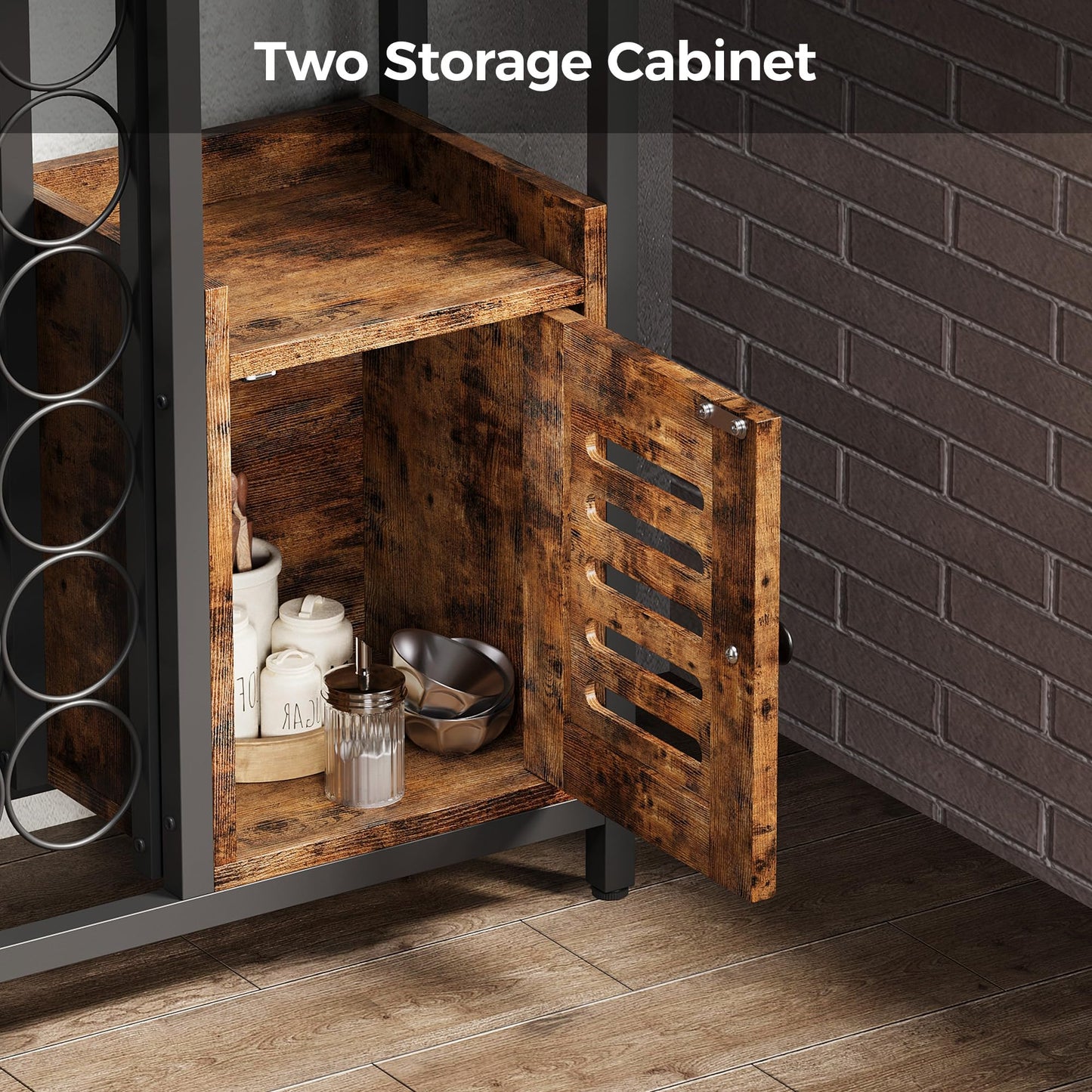 IRONCK Wine Bar Cabinet, Liquor Cabinet Bar with Storage, Small Bar Cabinet with Wine Glass Holder, Industrial Coffee Bar for Home, Kitchen, Dining Room