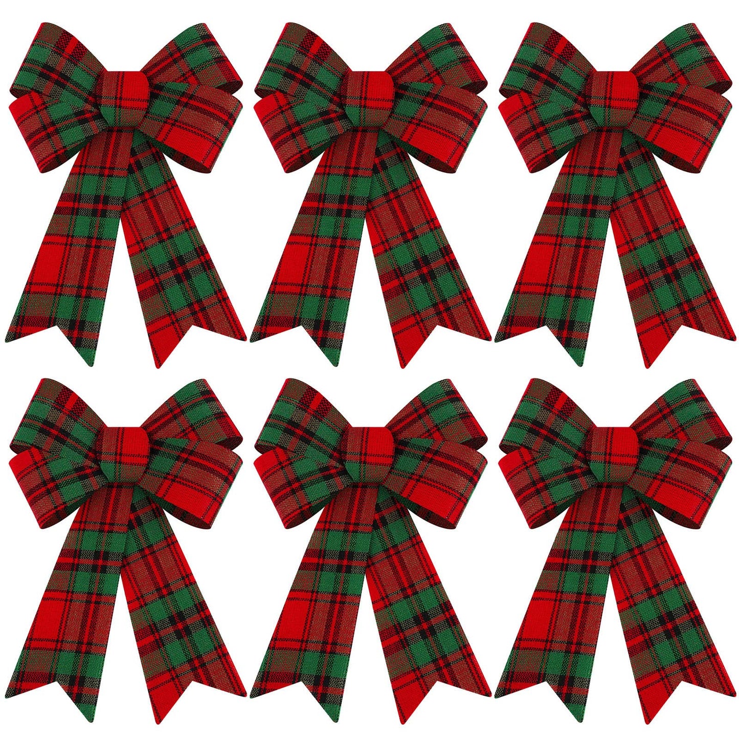 Aneco 6 Pack Red and Green Buffalo Plaid Christmas Wreaths Velvet Bows for Indoor and Outdoor Decorations