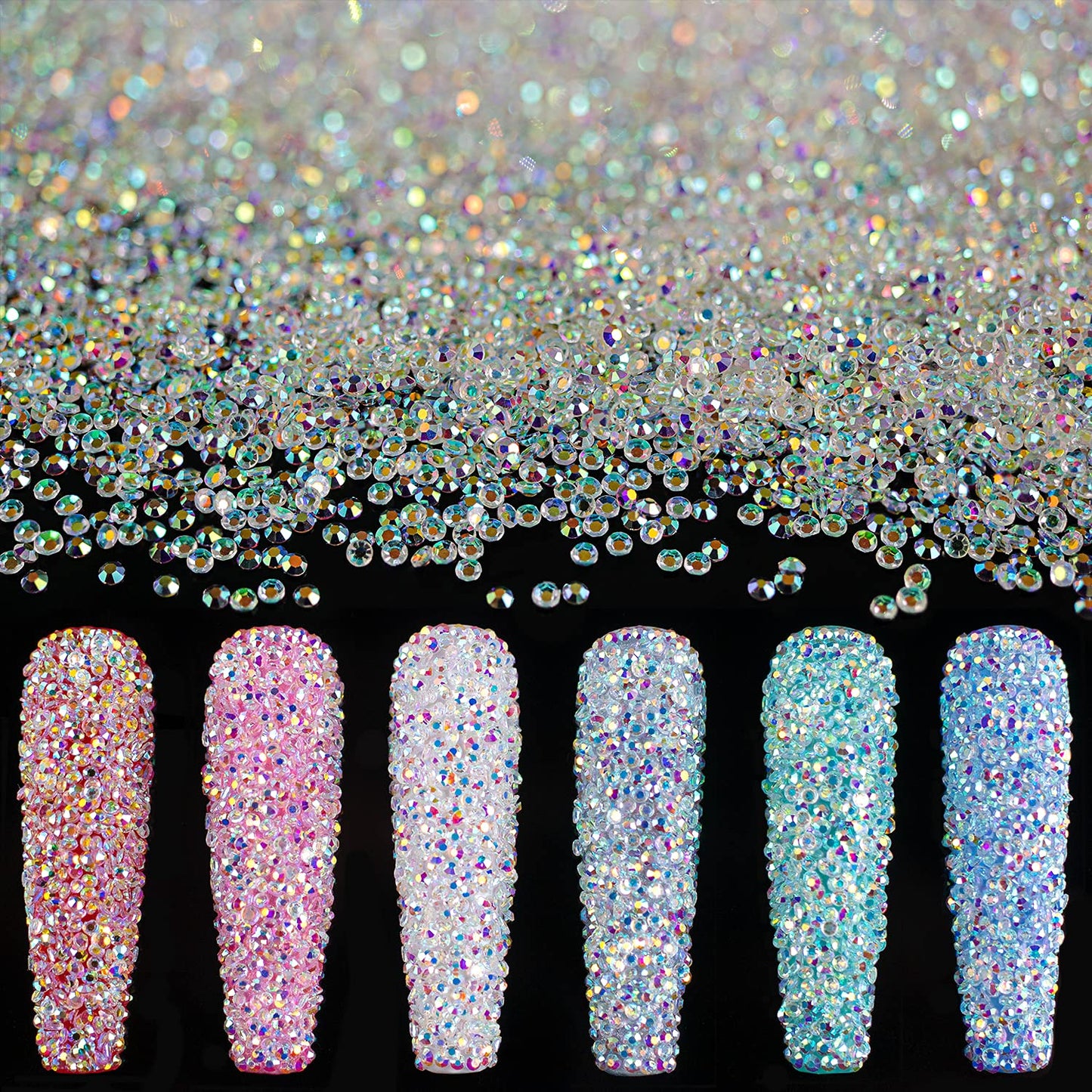 Tiny Nail Rhinestones 15000PCs 1.2mm Ultra Mini Pixie AB Glass Crystals for Nail Art Manicure Iridescent Long Lasting Shine Small Rhinestone Micro Dust Glitter Caviar Bead Sugar Gem