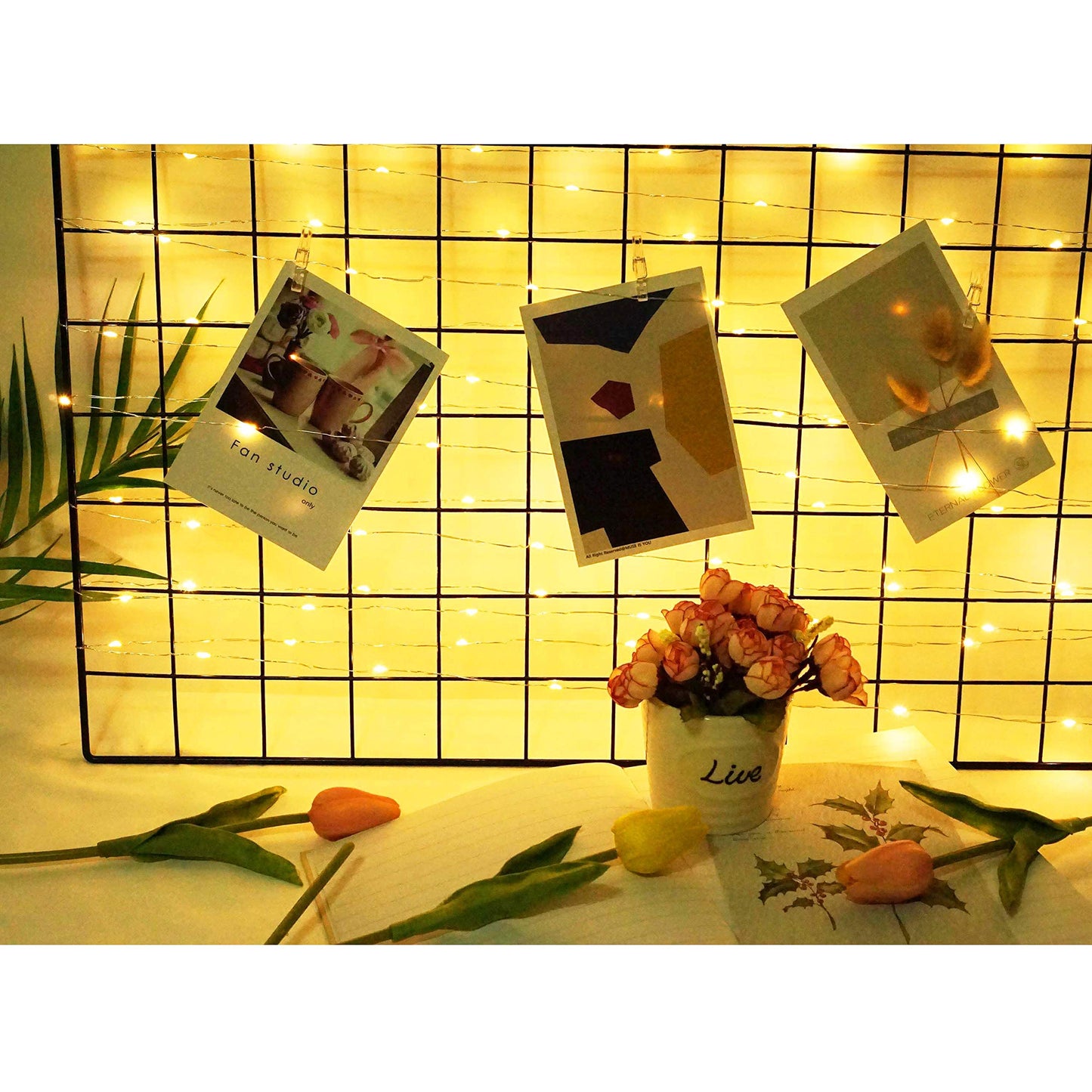 Cynzia Photo Clip String Lights Battery Powered, 100 LED Fairy String Lights with 50 Clear Clips, Silver Wire String Lights for Pictures Hanging Photo Wall Wedding Party Christmas Decor