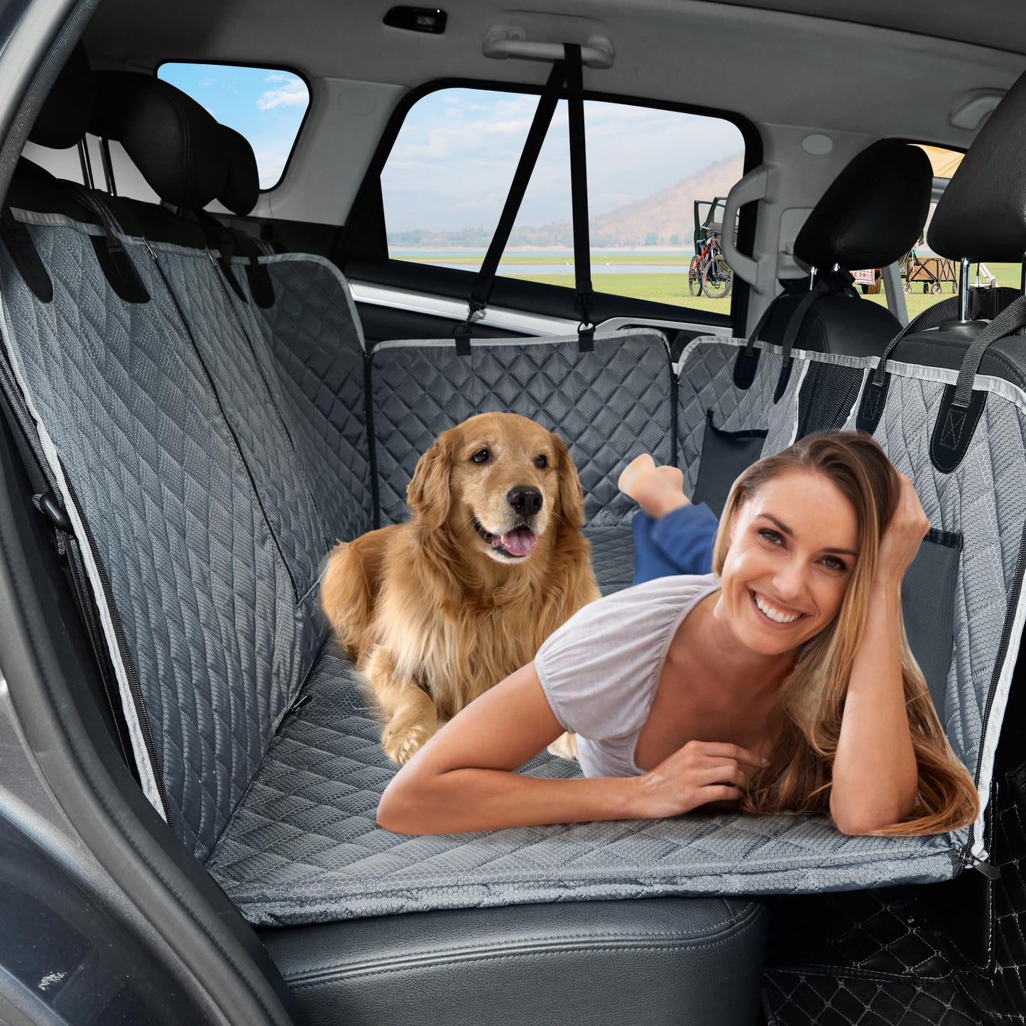 ANOSOSPECIAL Back Seat Extender,Dog Car Seat Cover,Waterproof Pet Hammock Travel Bed,Durable Camping Air Mattress,Non Inflatable Car Bed Mattress Easy Clean for Car SUV Truck (Grey)
