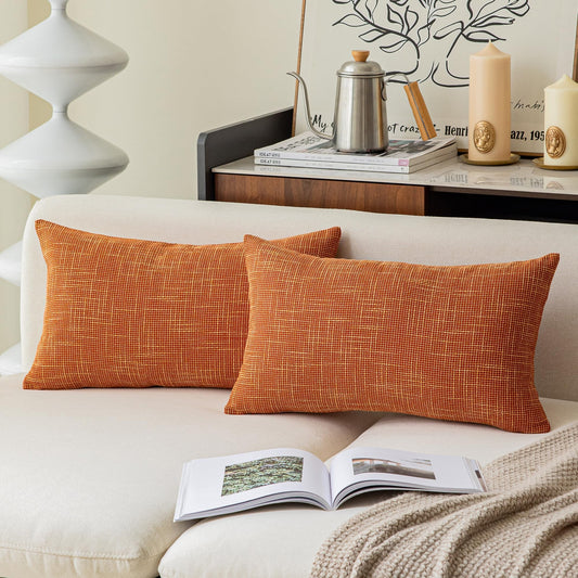 Kevin Textile Pack of 2 Fall Lumbar Pillow Covers Deluxe Home Decorative Super Soft Lumbar Throw Pillow Cover Cushion Case for Seasonal Autumn (12 x 20 inch, Orange)