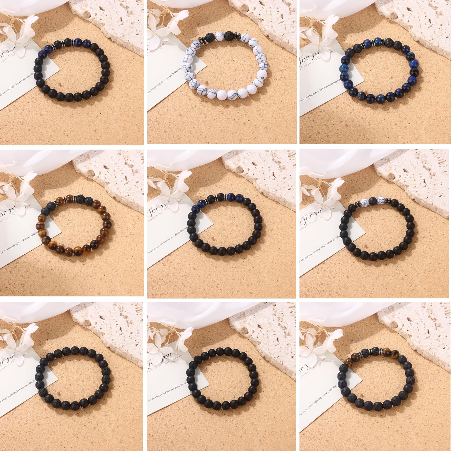 Jewdreamer 10PCS Tiger Eye Bracelet For Men 8MM Natural Stone Beads Bracelet Set Stretch Lava Rock Bracelets Adjustable Black Crystal Beaded Bracelet for Men Women Gifts