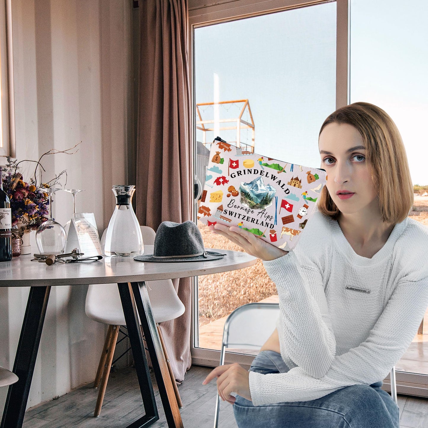 Zuo Bao Switzerland Cosmetic Bag Travel To Switzerland Gift Swiss Flags Suisse Vacation Toiletry Bag Swiss Alps Makeup Bag Travel In Europe Gift (GRINDELWALD)
