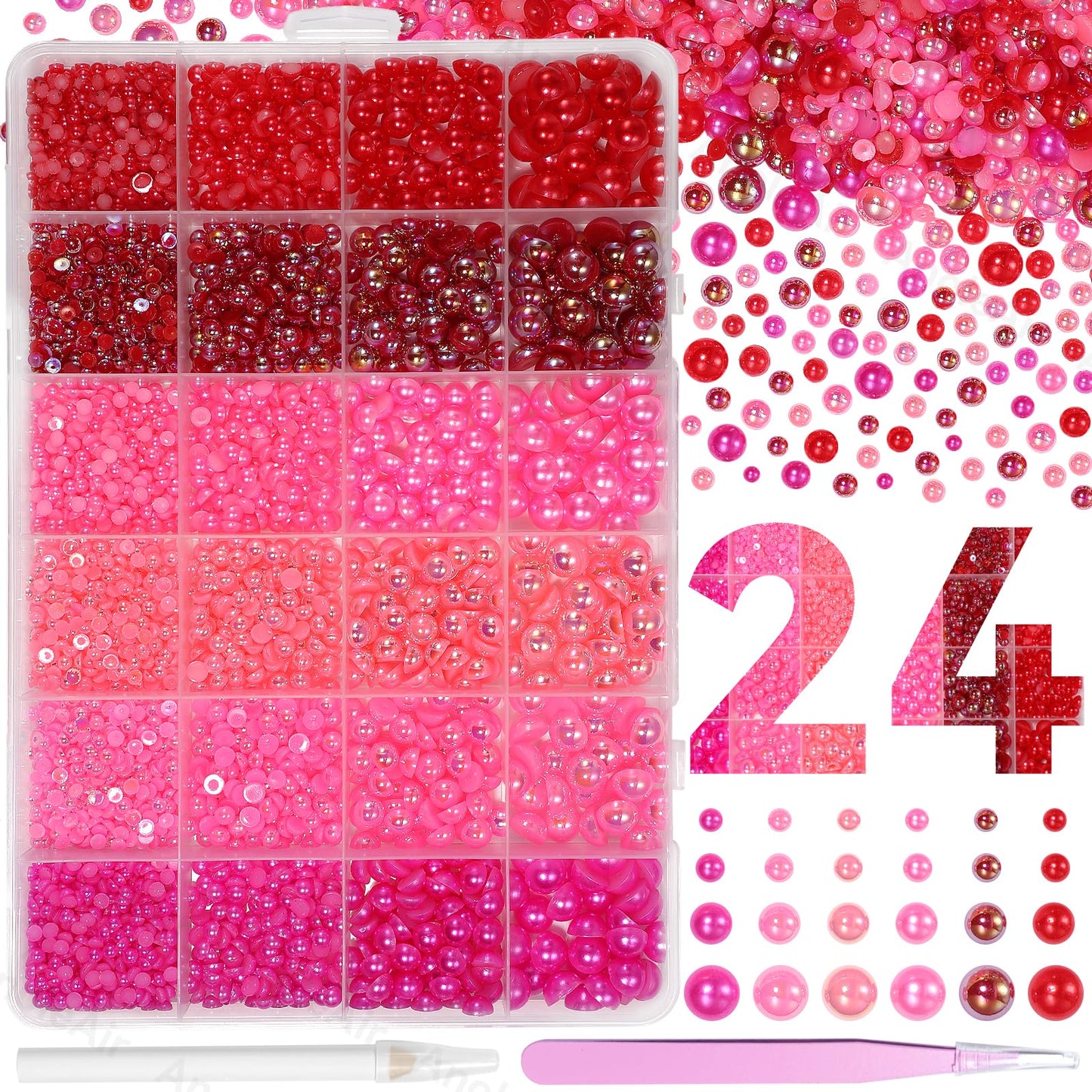 9000Pcs Nail Art Pearls Gems Charms, Half Pearls for Crafts, Purple Pink Flatback Half Round Gold Pearl for Nails, 3-8mm ABS Pearl Beads Gems for Nails Art DIY Crafts Face Makeup Shoes Clothes