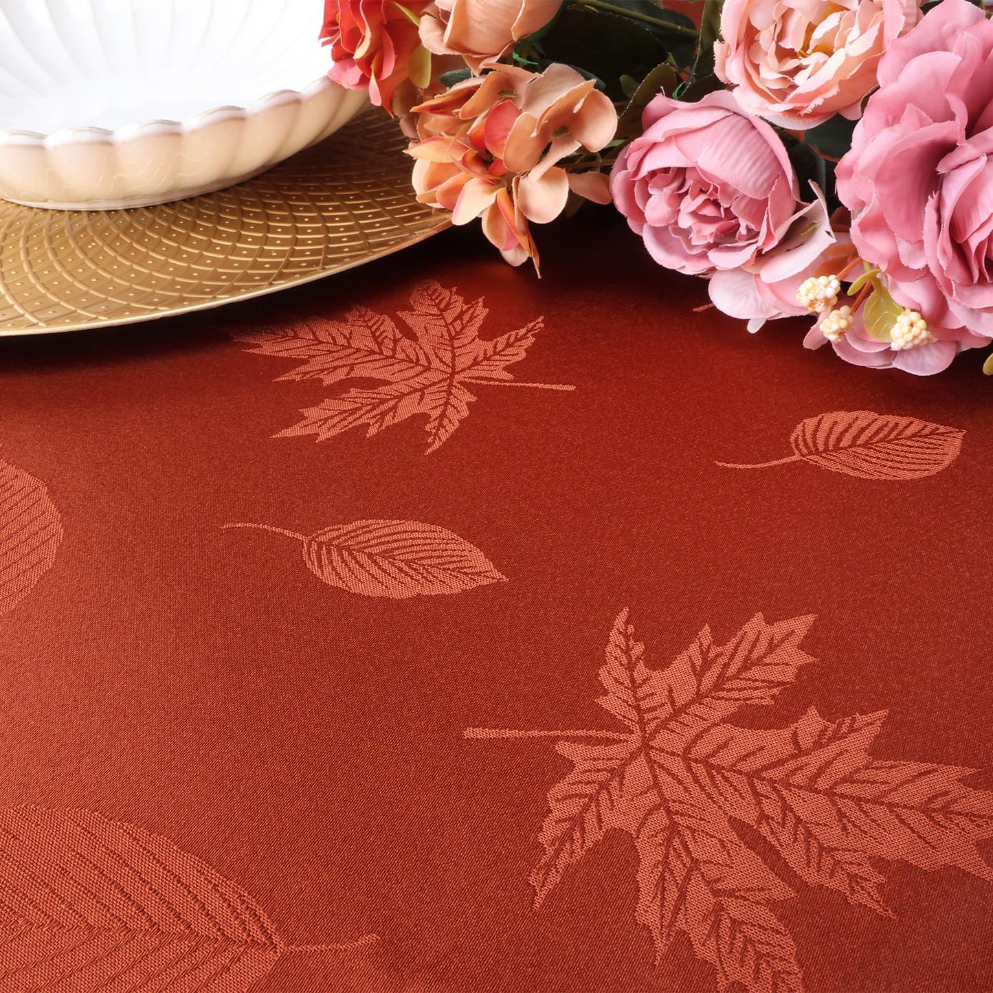 Babenest Fall Tablecloth Rectangle 60x104 Inch, Autumn Maple Leaves Jacquard Wrinkle Resistant Table Cloth, Polyester Fabric Table Cover for Thanksgiving Harvest Party Dining Wedding (Burnt Orange)