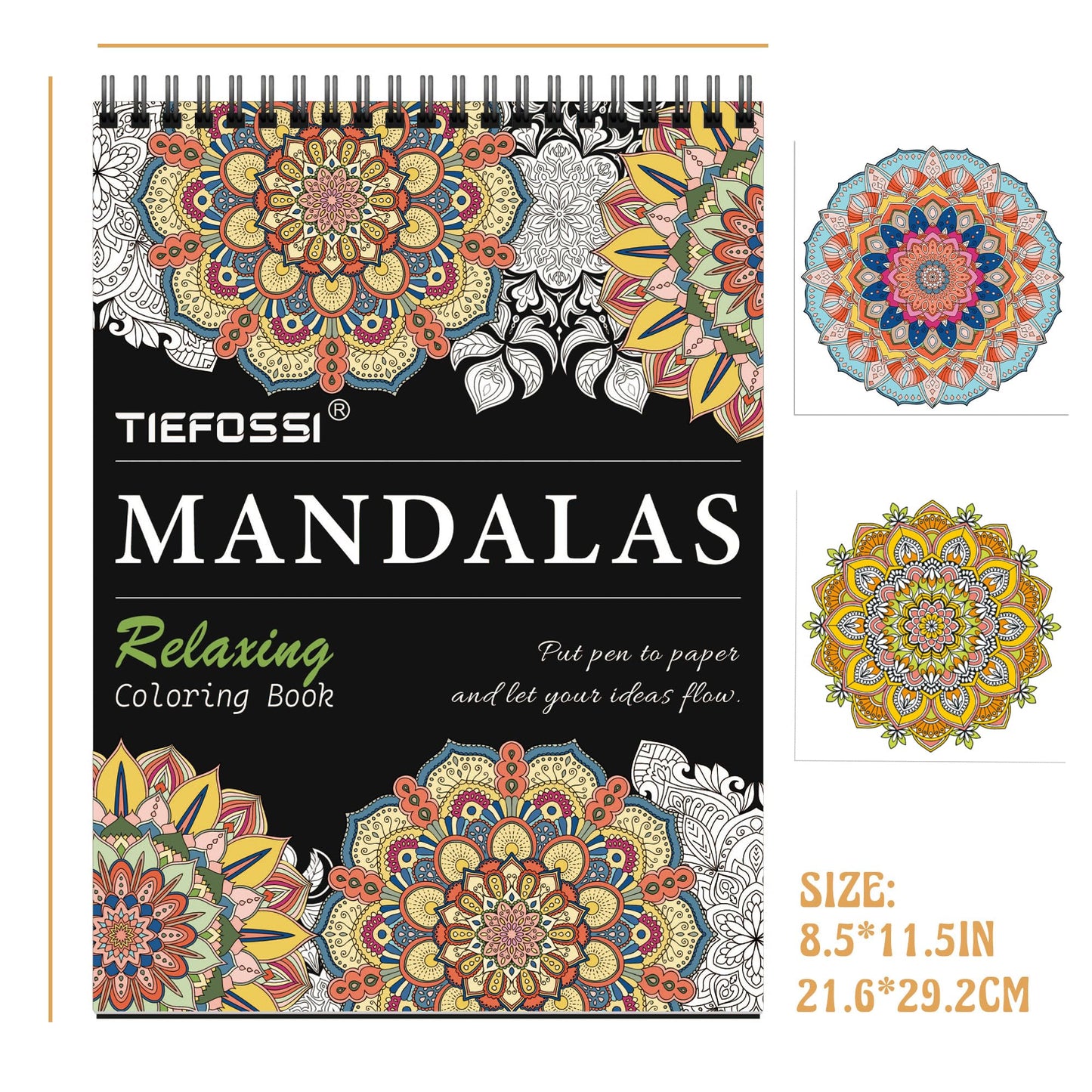 TIEFOSSI Relaxing Coloring Book, for Adults to Relax and Relieve Anxiety,160 GSM 60 Original Tearable Mandala Patterns Designs, Gift for Kids Adult