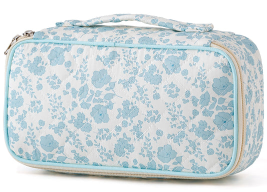 HBselect Quilted Makeup Bag, Portable Cotton Large Travel Makeup Bag, Cute Coquette Pink Floral Cosmetic Bags Toiletry Bags for Women Teen Girls Mom