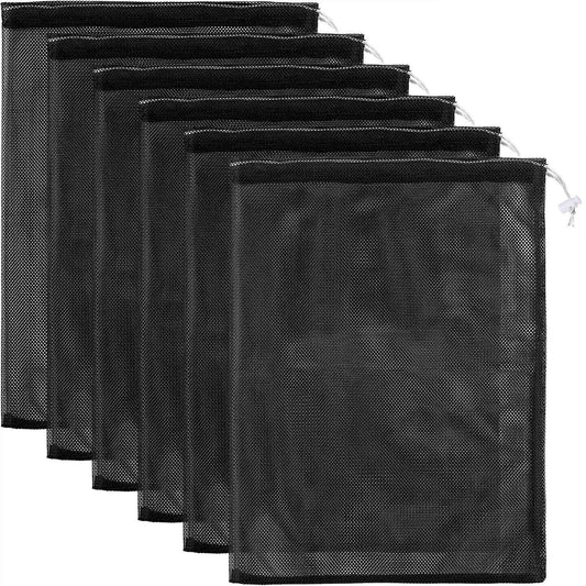 Frienda 6 Pieces Mesh Stuff Sack, 11 x 15 Inch Durable Nylon Drawstring Laundry Bag for Rinsing Beach Toys, Seashell Collecting, Mesh Bags and Travel(Black)