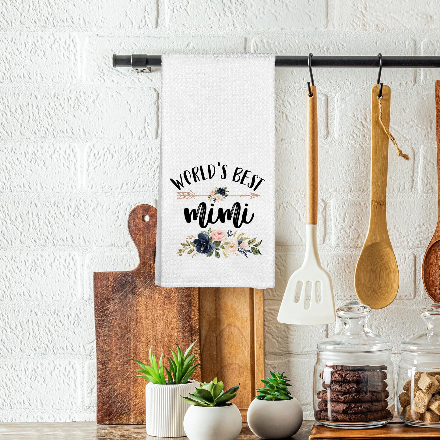 WAITPI Mimi Grandma Gifts Kitchen Towels, World's Best Mimi Christmas Birthday Gifts Hand Towels for Grandma from Grandkids, Floral Decorative Hand Dish Towels for Bathroom Mother's Day Decor 16x24 In