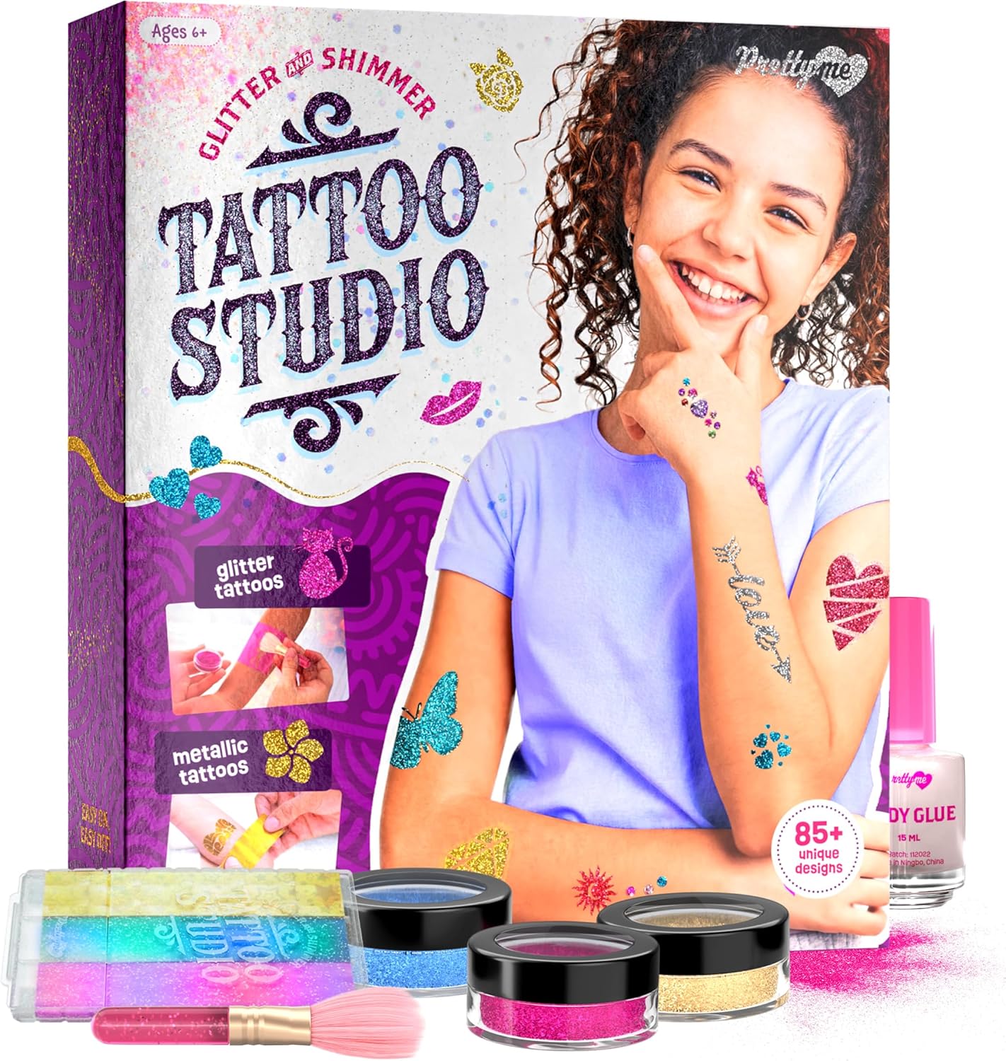 Glitter Tattoo Kit for Kids - Glitter & Metallic Fake Tattoos for Girls - Birthday Gift Ideas for Girl - Temporary Tattoo Set - Craft Kits Toys for Ages 6, 7, 8, 9, 10, 11 Year Old - Cool Gifts