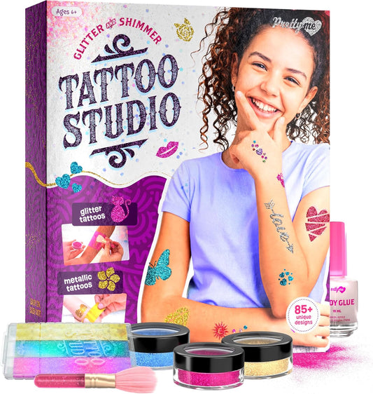 Glitter Tattoo Kit for Kids - Glitter & Metallic Fake Tattoos for Girls - Birthday Gift Ideas for Girl - Temporary Tattoo Set - Craft Kits Toys for Ages 6, 7, 8, 9, 10, 11 Year Old - Cool Gifts