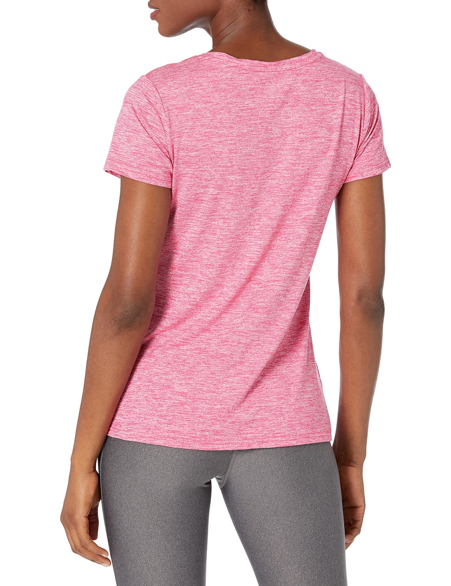 Amazon Essentials Women's Active Quick Dry Tech Stretch Short-Sleeve V-Neck T-Shirt (Available in Plus Size), Pack of 2, Charcoal Heather Space Dye/Raspberry Red Space Dye, Small