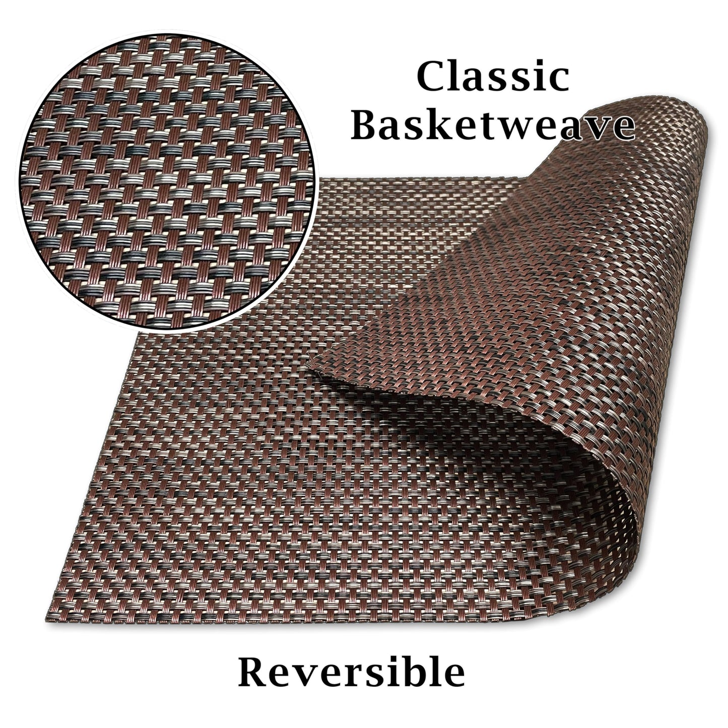 CK Home Vinyl Placemats (18" x 12") Set of 4, Brown Basketweave Table Mats for Indoor or Outdoor, Washable.