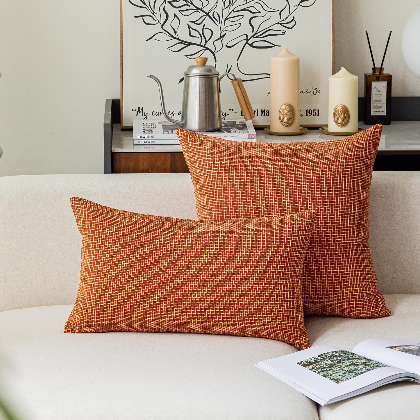 Kevin Textile Pack of 2 Fall Lumbar Pillow Covers Deluxe Home Decorative Super Soft Lumbar Throw Pillow Cover Cushion Case for Seasonal Autumn (12 x 20 inch, Orange)