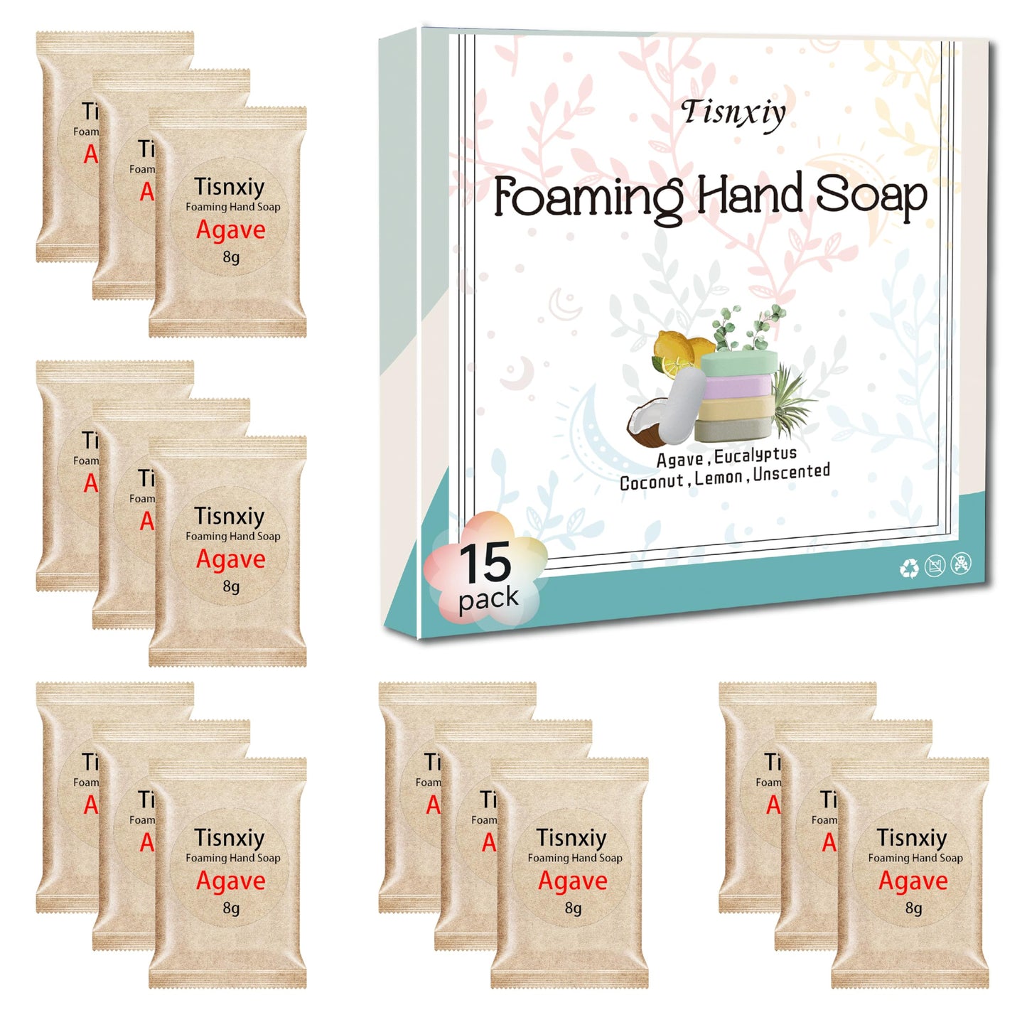 Foaming Hand Soap Tablet Refills,15 pack Makes 120 fl oz Total (15x 8 fl oz),5 Scent Soap Refills Tablets,Eco Friendly Sustainable Soap Tablets for Hands（Various Pack）