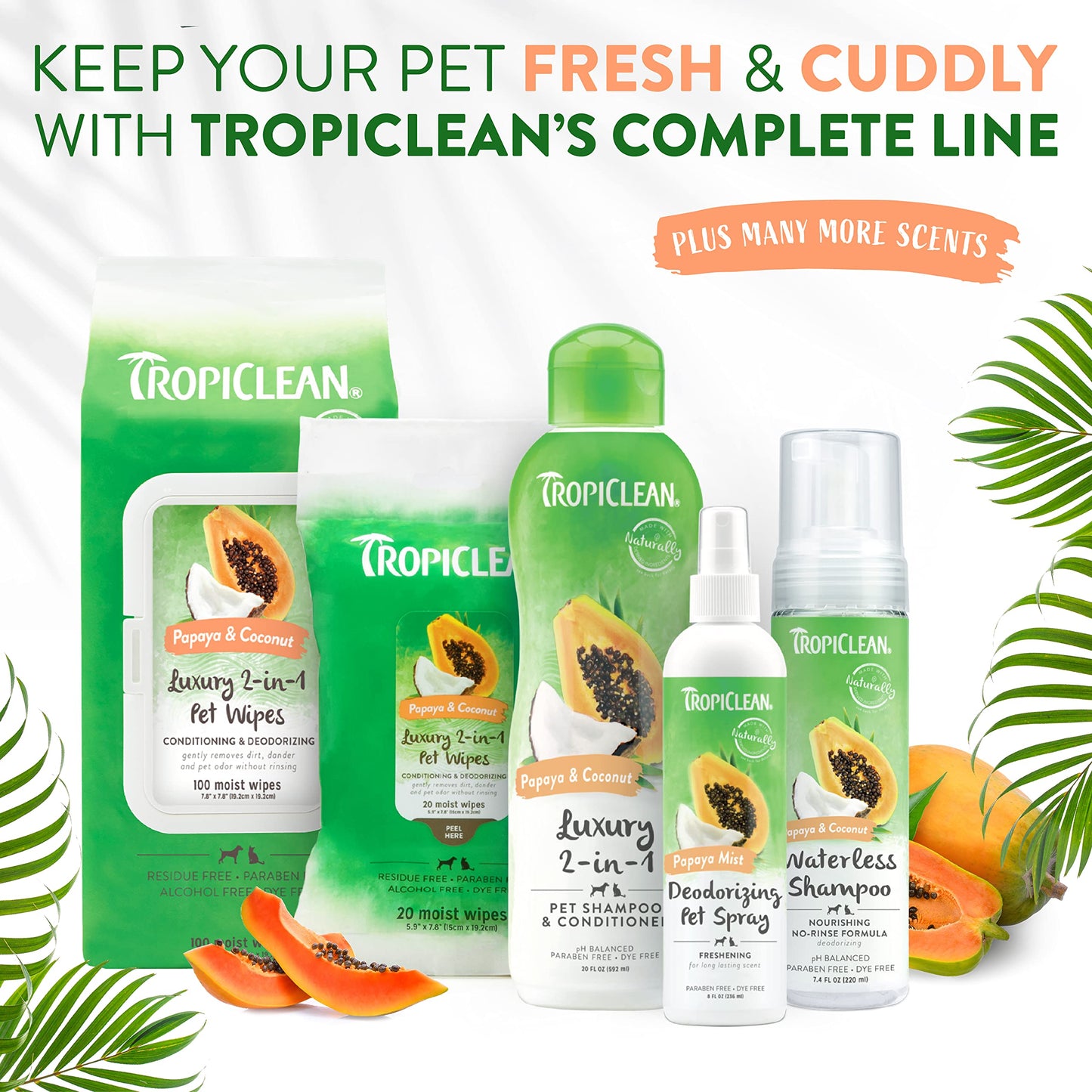 TropiClean Dog Wipes for Paws, Butt, Face, and Body, Anytime Cleaning and Deodorizing Pet Wipes, Safe for Licking, Papaya Scent, Cat Safe, 100ct