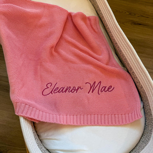 Custom Baby Blanket, Embroidered Baby Blanket, Custom Baby Blanket, 100% Cotton, Blue Baby Blanket, Receiving Blanket for Boys, Baby Boy Gifts, Hickory Hollow Designs (Dusty Blue)