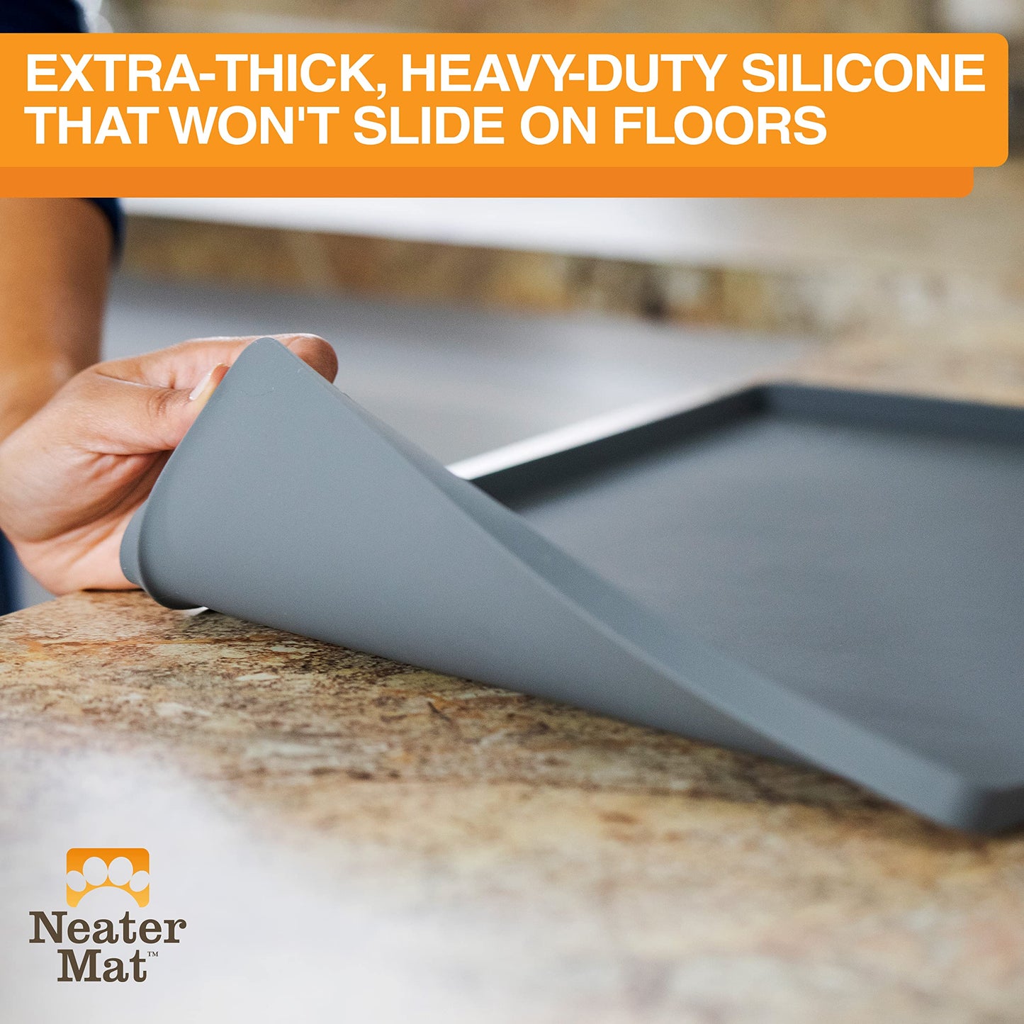 Neater Pet Brands Neater Mat - Waterproof Silicone Pet Bowls Mat - Protect Floors from Food & Water (19" x 12", Gunmetal)