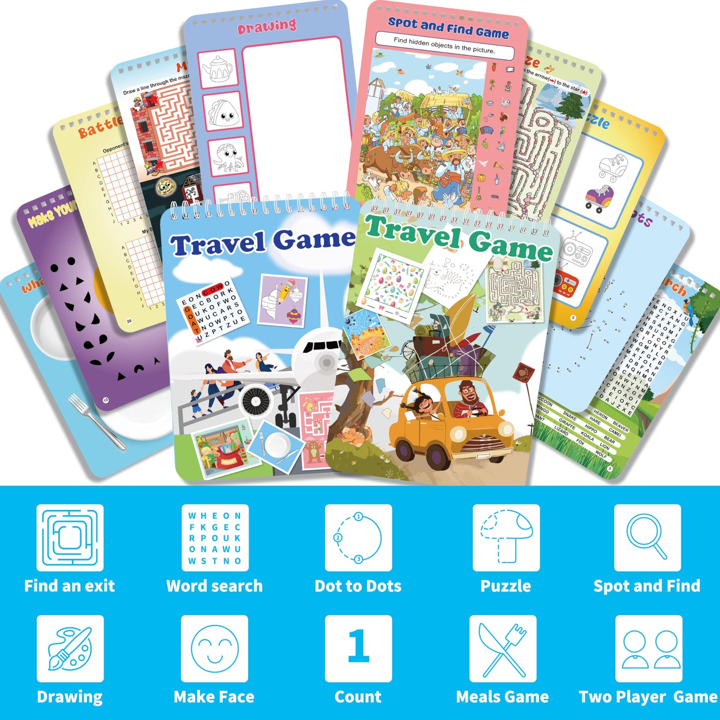 2 Pack Reusable Activity Game for Kids Ages 4-8, 8-12,Travel Games Include 56 Different Game,1-2 Players,Toy & Learning Tool for Road Trip Airplane Activity