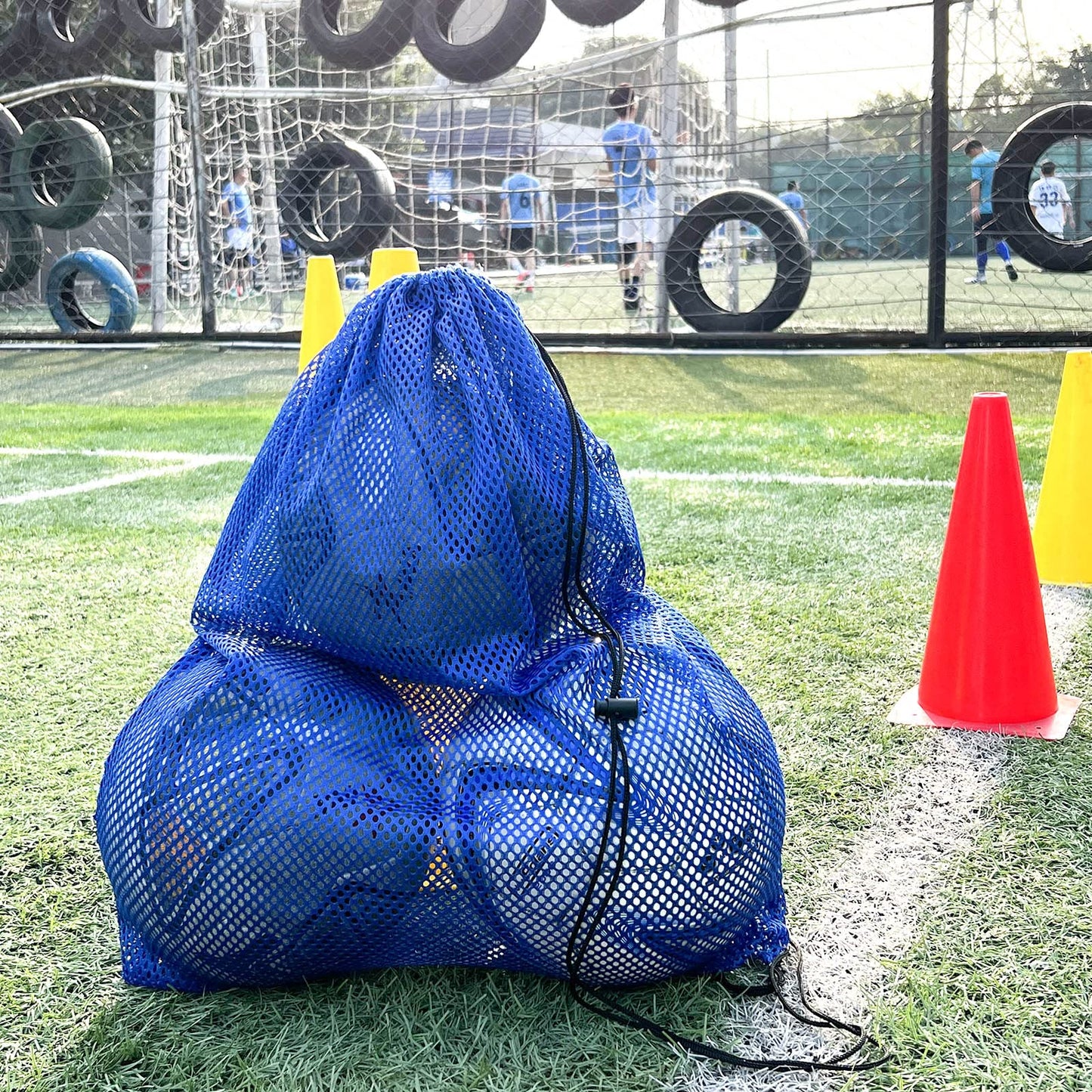 3 Pack Mesh Gear Bag Oversized 19" x 27" For Snorkel Scuba Swim Dive Gear Oversized Drawstring Net Bag for Sports Equipment, Gym, Beach, Pools Toys, Balls, Laundry, Scalloping Collect, Black & Blue