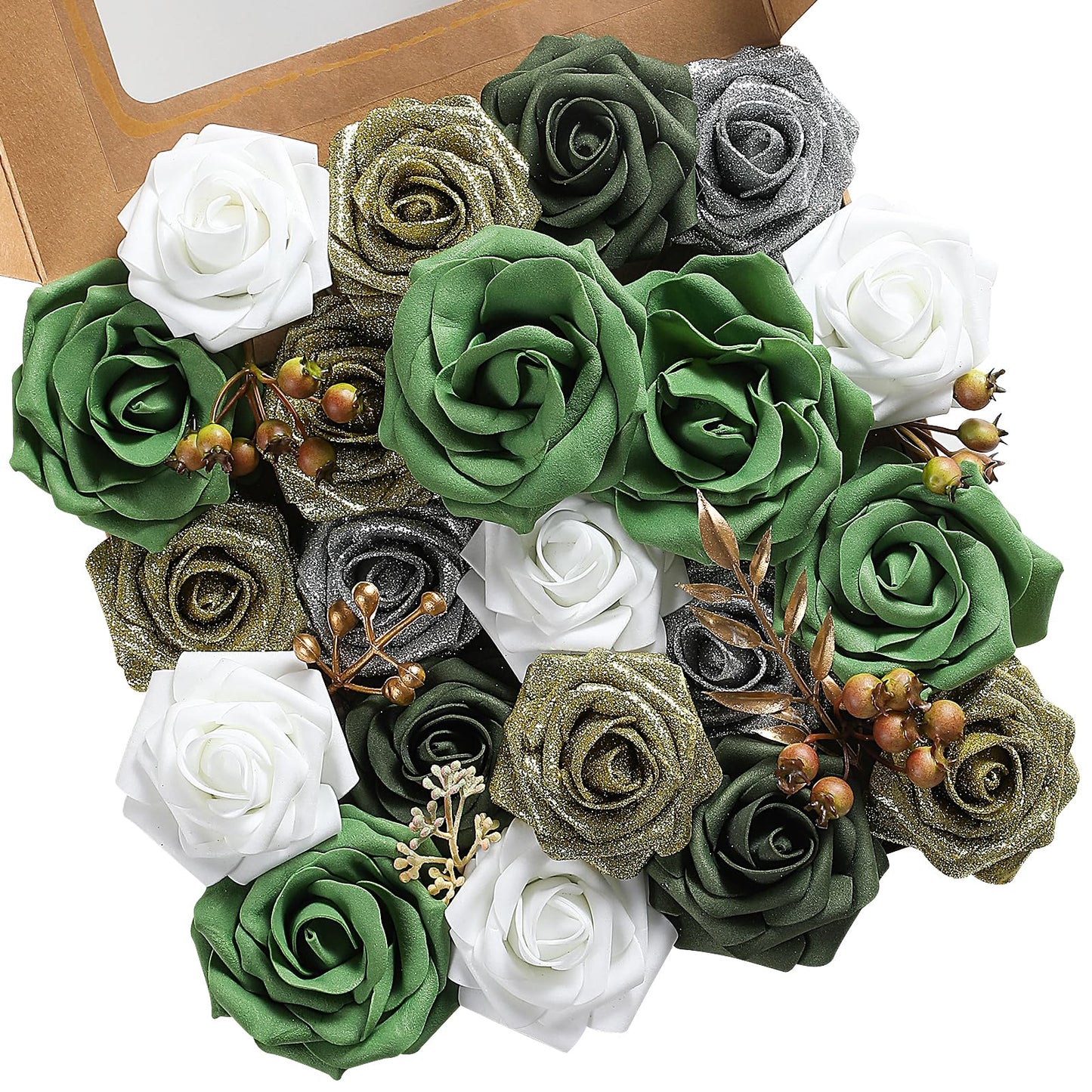 Senseya Artificial Christmas Flowers Poinsettia Combo Set, Mix Silk Flowers Fake Roses with Stems, for DIY Tree Ornaments Xmas Wreath Floral Arrangements Centerpieces Home Christmas Decorations