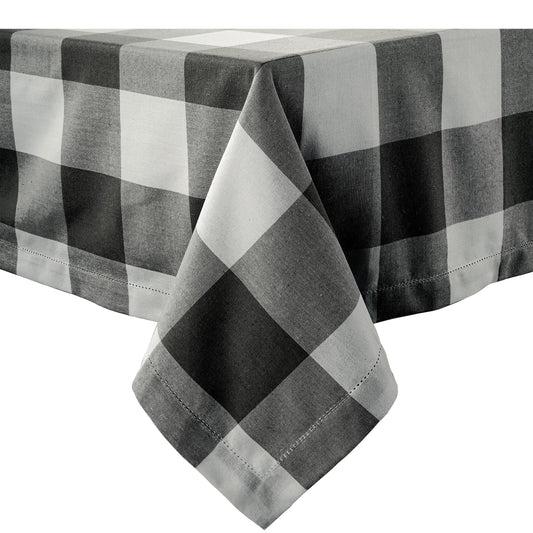 LANE LINEN 60 x 120 Inch Plaid Tablecloth Rectangle - Stain Resistant, Spillproof and Washable Gingham Table Cloth for Outdoor Picnic, Kitchen and Holiday Dinner, Black and White