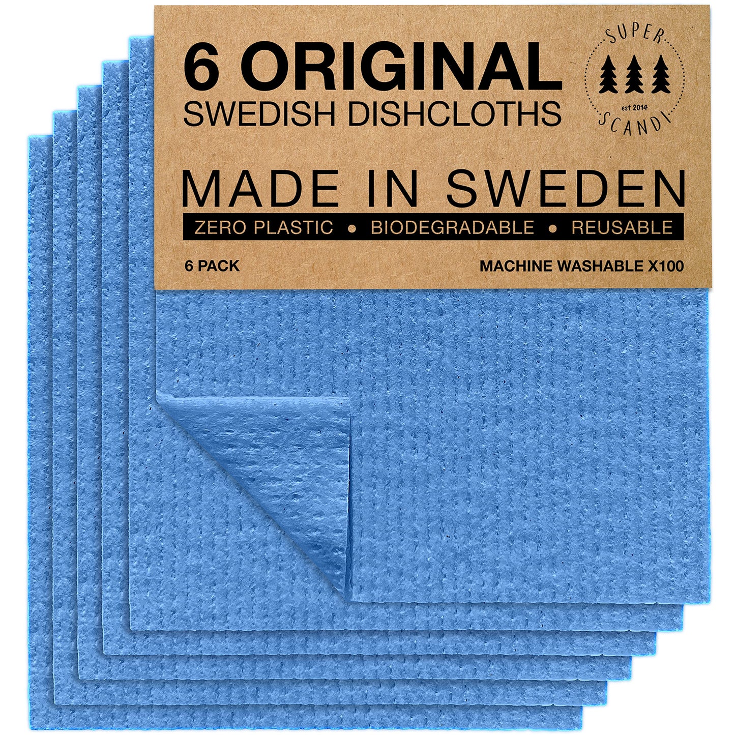 SUPERSCANDI 10 Pack Swedish Dishcloths for Kitchen - 100% Biodegradable & Compostable Reusable Paper Towels Washable, Food-Safe & Without Plastic - Dish Rags Suitable for Any Surface, Grey